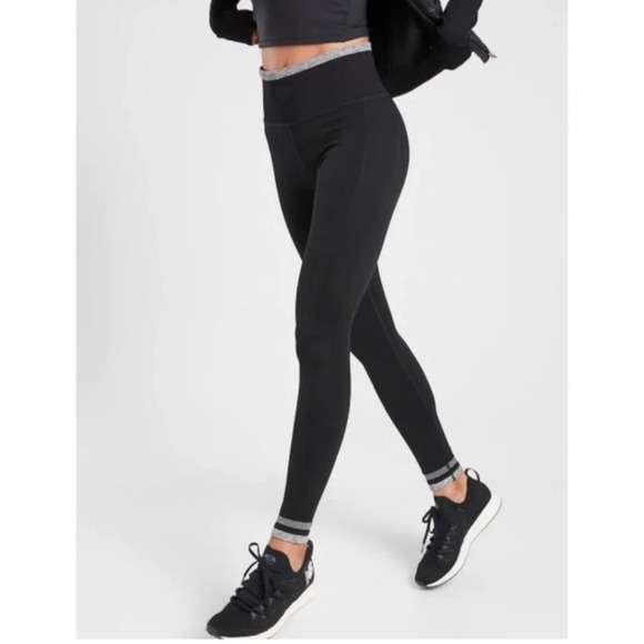 Athleta Andes Seamless Tight Leggings Size Large Black High Rise Reflective Run - Picture 1 of 8